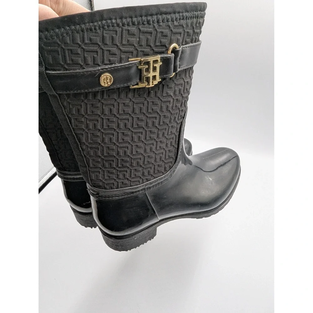 Tommy Hilfiger Rain Boots Black Floredo Monogram Buckle 6M